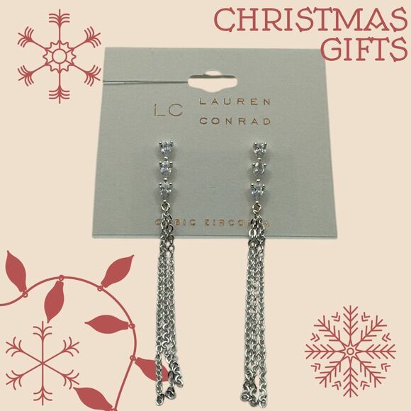 Lauren Conrad‎ 3 Cubic Zirconia Earrings, Silver, Clear - Picture 1 of 3